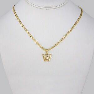Gold Initial 'W' Pendant Necklace